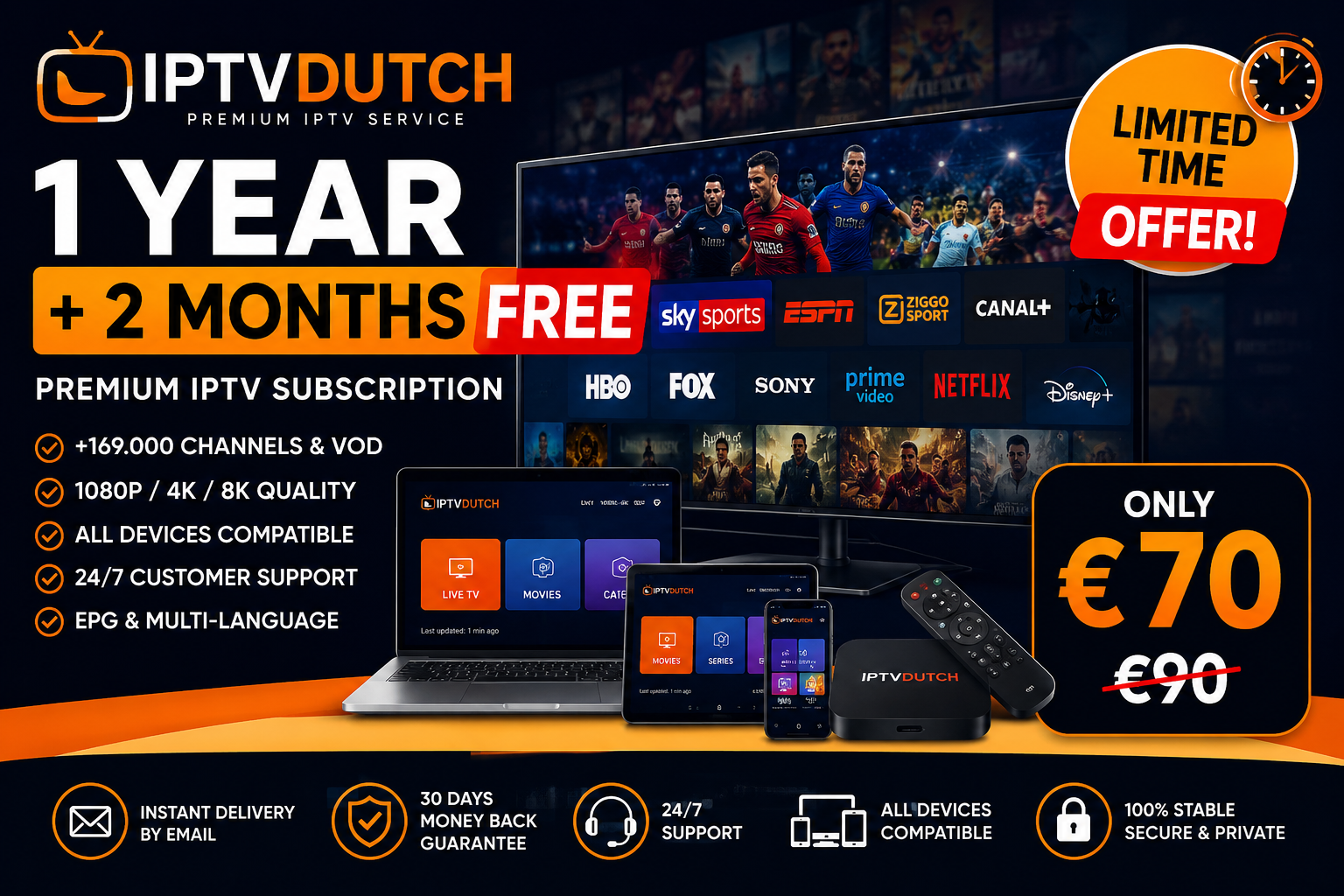 12 MONTHS IPTV SUBSCRIPTION +2 Months Free